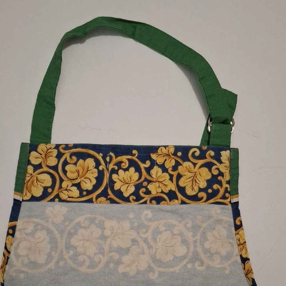 Williams Sonoma Navy, Green, and Yellow Floral Scroll APRON